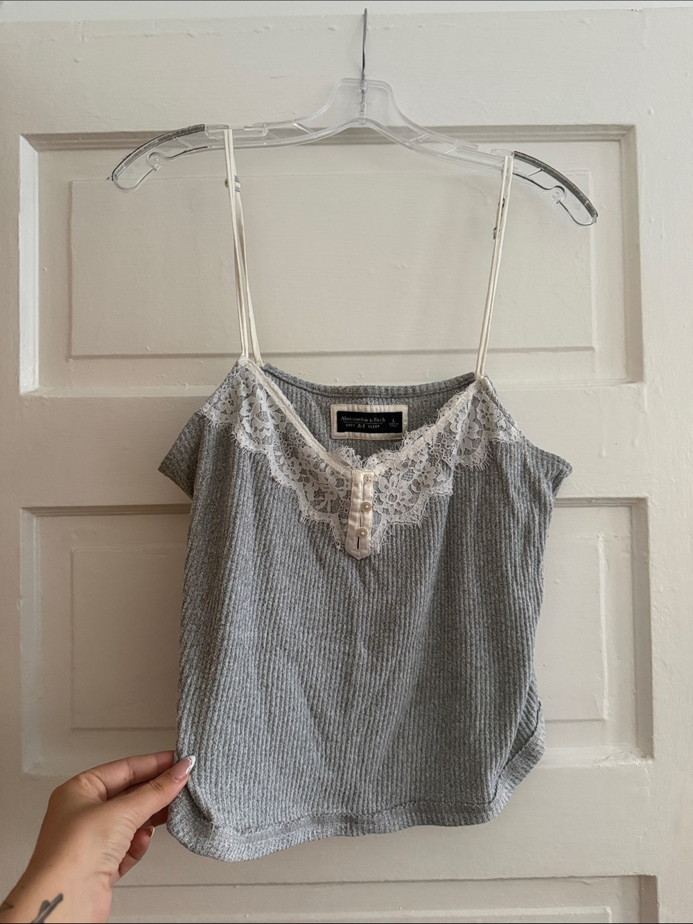 Abercrombie & Fitch Grey Ribbed Lace Tank Great Condition Women’s Large